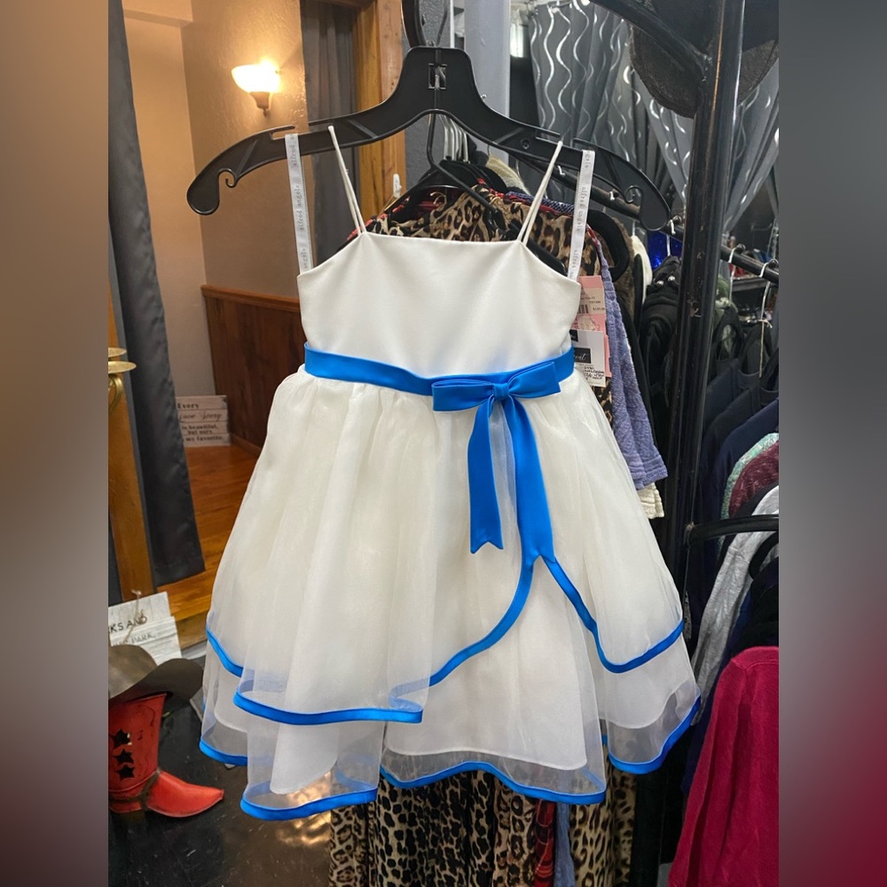 Alfred Angelo 6604T Marine Blue and White Flower Girl Dress